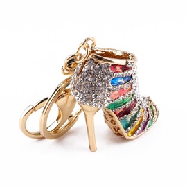 Unique Shape Rhinestone Crystal Keyring Charm Pendant Purse Key Ring Keychain Accessories Key Ring Women Chains Orange Bling Charm for Purse Shoe Keychain