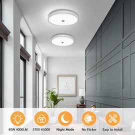 OOWOLF Flush Mount LED Ceiling Light Fixture, 2700K-6500K Super Bright 40W 4000LM 15.75 Inch Dimmable Warm/White Light Kitchen Light Modern Ceiling Lamp for Bedroom Bathroom, Chandeliers with Remote