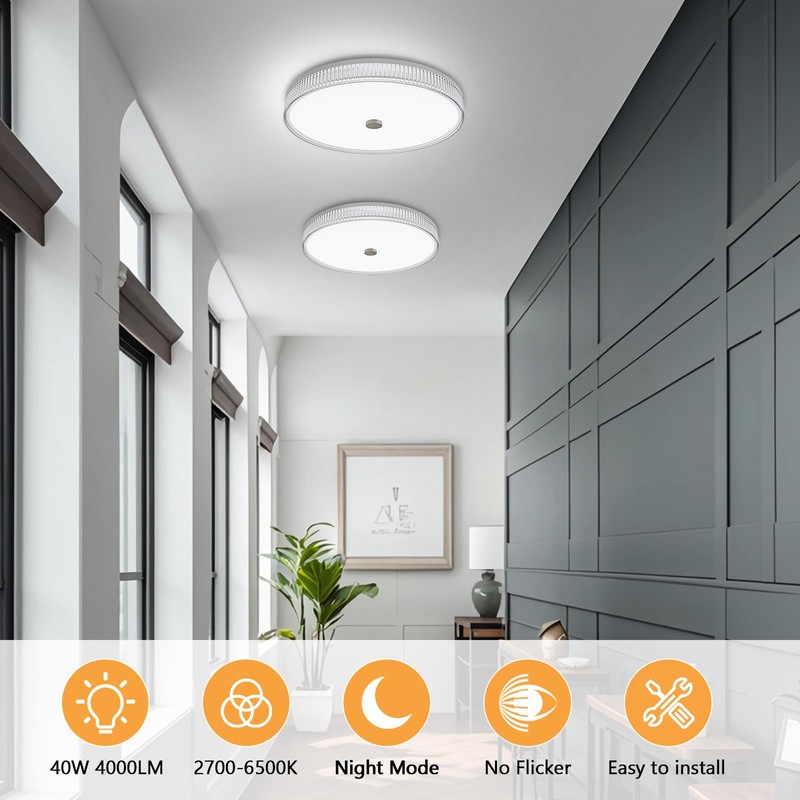 OOWOLF Flush Mount LED Ceiling Light Fixture, 2700K-6500K Super Bright