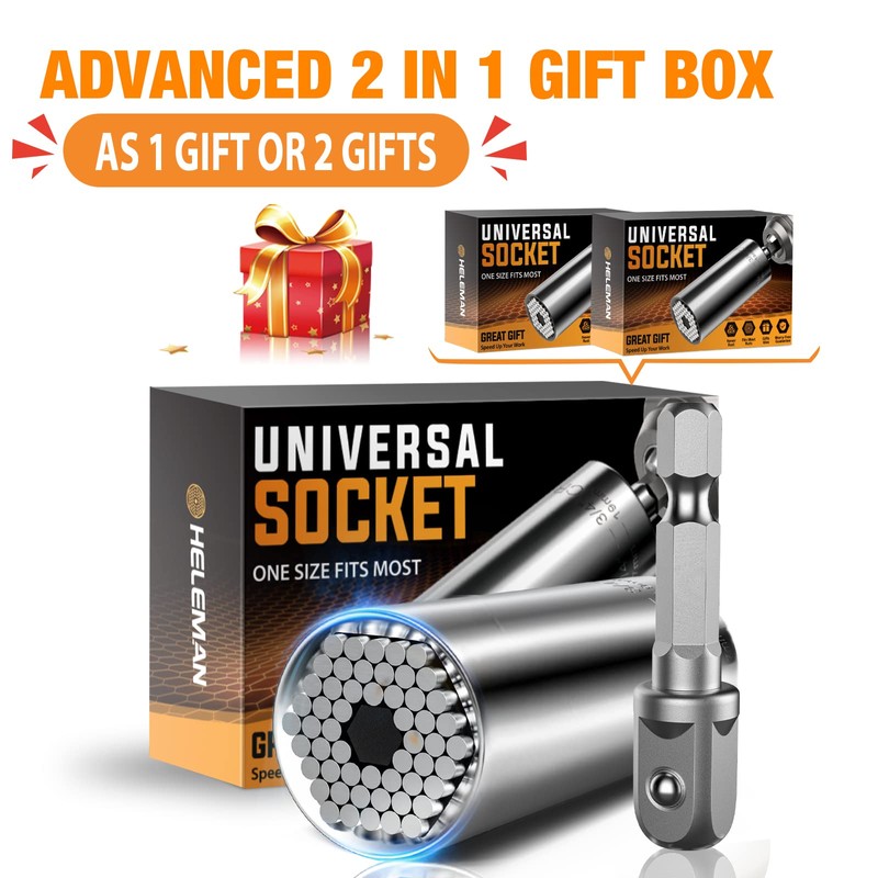 HELEMAN 2-Pack Universal Socket Tool Set with Power Drill Adapter