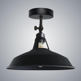 DC Voltage Vintage Style Semi Flush Mount 180 Degree Adjustable E27 Base with Bulb Socket Vintage Style Unique Cone Shape Ceiling Mount Lighting