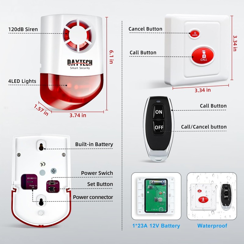Daytech Strobe Siren Alarm Home Caring Loud Outdoor SOS Alert