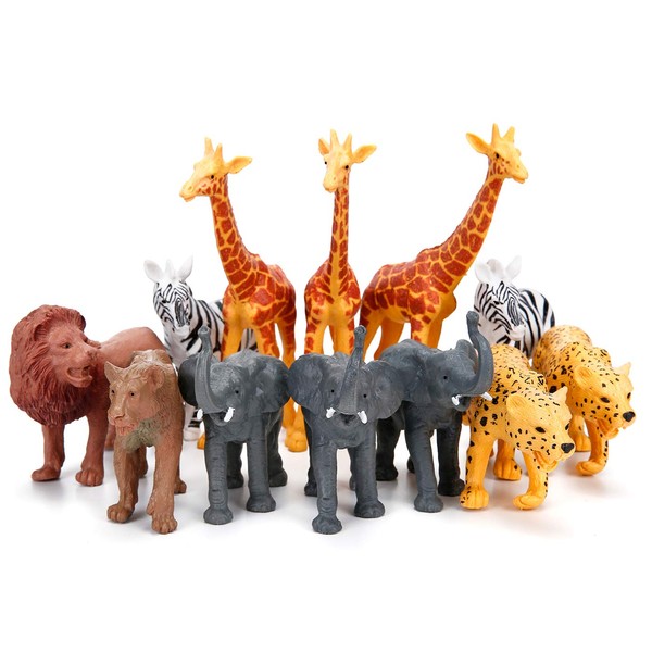 Jumbo Safari Animal Figurines, 12 Piece African Jungle Zoo Set, Realistic Elephant, Giraffe, Lion Toys for Toddlers, Kids Birthday