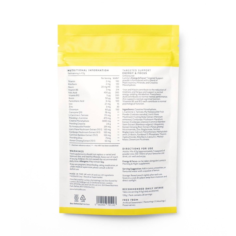 Lumity Energy & Focus Powder Multivitamin with Vitamin B6 &