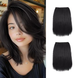 XFSRG Pack of 2 Clip-In Extensions, Synthetic Invisible Silky Seamless Hair, Simply Add Hair Volume for Women with Thinning Hair (Brown/Black)