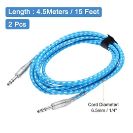 MECCANIXITY 2 Pcs Guitar Instrument Cable, 15 Feet 1/4 Inch to 1/4 Inch Straight to Straight Angle Electric Guitar Jack Cable Wire for Guitar Bass, White Blue