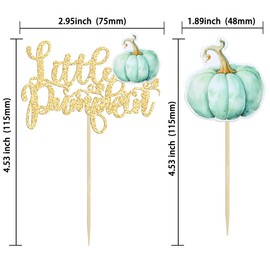 Ephlyn 24Pcs Little Pumpkin Cupcake Toppers Glitter Baby Shower Pumpkin Cupcake Picks for Thanksgiving Day Theme Birthday Thanksgiving Party Decorations Supplies Gold Blue