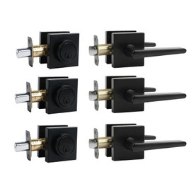 Black Front Door Handle and Deadbolt Set,Door Handles Interior，Front Door Lock Set，Door Locks For Front Door,Dead bolt and Door Handle Set, Square Heavy Duty Exterior Door Knob with Deadbolt,3pack