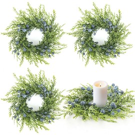 4 Pcs Blueberry Table Centerpieces Wreath Artificial Berries Wreaths Cabinets Farmhouse Wreath Blueberry Candle Rings Wreaths for Pillars Rustic Wedding Table Decoration for Front Door