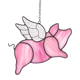 Flying Pig Stained Glass Suncatcher Window Hanging Animal Pig Suncatcher Stained Glass Panel Pig Decor Pig Gifts for Girls Women Mom Pig Lovers,Funny Piggy Party Decor