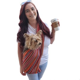Dog Sling Carrier 100% Organic Cotton for Cats Too (Salsa)