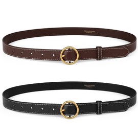 Catelles Womens 1" Casual Jean Dress Belts, Full Grain Women Leather Belt with Gold Alloy Fashion Buckle for Ladies Girls