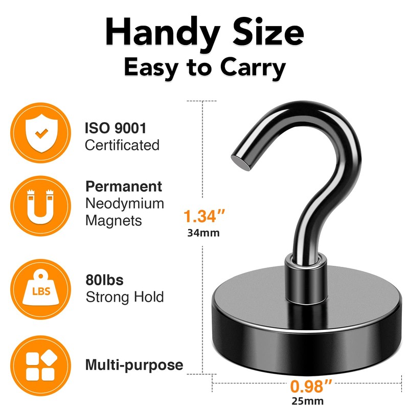 MIKEDE Magnetic Hooks, 70LB+ Strong Magnets Hooks Heavy Duty, Black
