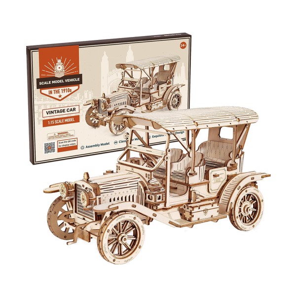 ROWOOD 3D Wooden Puzzle Vintage Car, Wooden Model Kits for Adults to Build, DIY Vehicle Building Crafts Kit, Creative Gift for Teens