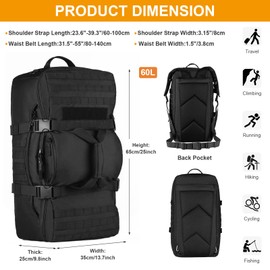 Huntvp 60L Tactical Military Backpack Gear Sport Outdoor Assault Pack Rucksack Bag For Hunting Camping Trekking Travel,Black