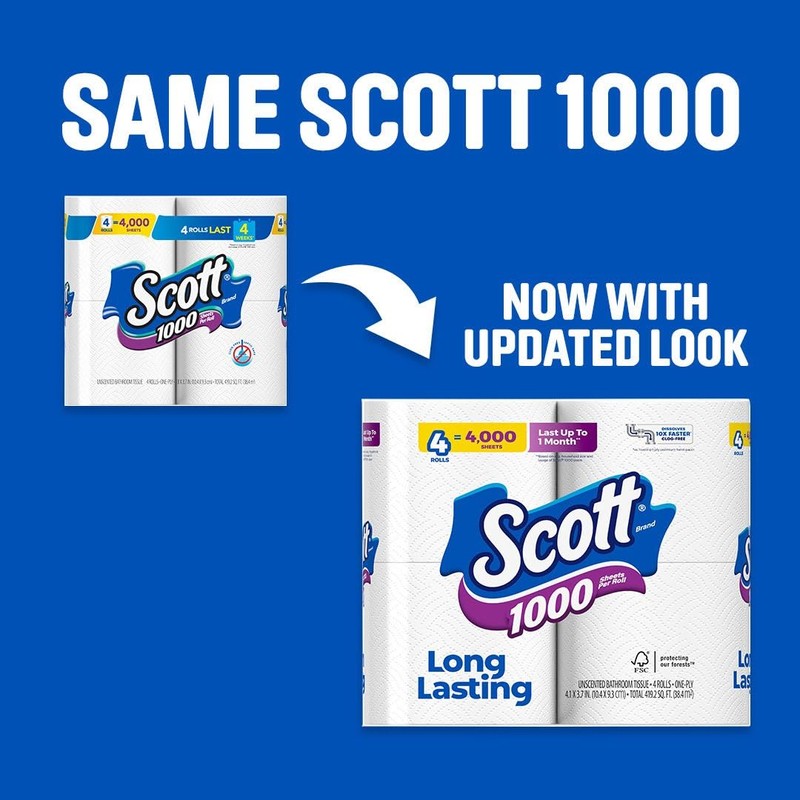 Scott 1000 Sheets Per Roll, 8 Toilet Paper Rolls, Bath