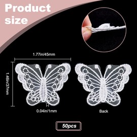 GORGECRAFT 50pcs Butterfly Lace Trim White Organza Butterflies Lace Fabric Embroidery Sewing Lace DIY Craft Decor Applique Patches Embellishments For Wedding Bridal Hair Accessories