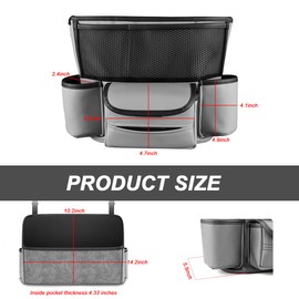 NYTKL Car Handbag Holder Between Seats, Large Capacity Leather Organizer Auto Purse Holder with Tissue Box, Double-Sided Central Storage Bag Front Seat Barrier for Most Vehicles (Gray)