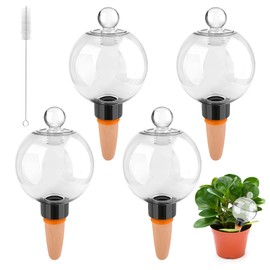 Coitak 4 PCS Plant Self Watering Globes with Covers, Brush, Plastic Plant Watering Devices System Slow Release, Automatic Self Watering Planter Insert for Plant Indoor Outdoor