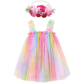 BGFKS Layered Tulle Tutu Dress for Toddler Girls,Baby Girl Rainbow Tutu Princess Skirt Set with Flower Headband.(Rainbow,18 Months)