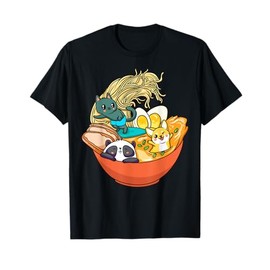 Cute Kawaii Cat Ramen Bowl Japanese Anime Panda Dog Noodle T-Shirt