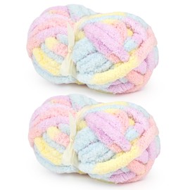 Giant Chunky Chenille Yarn for Blanket, Macaron Mixed Color Super Bulky Soft Fluffy Chenille Yarn, Tie Dye Beginner Yarns for Crocheting & Arm Knitting (2 PCS, 28yds/8oz Each)