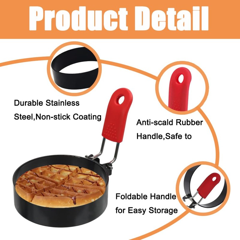 4Pack Egg Rings for Frying, Stainless Steel Egg Rings with