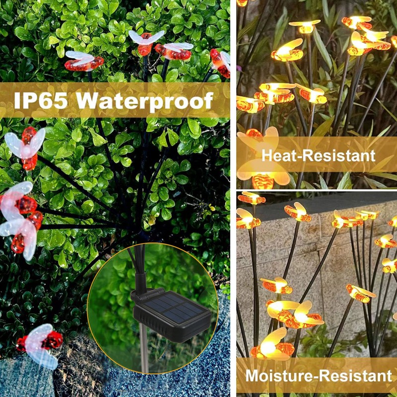 2 Sets Solar Garden Bee Lights IP65 Waterproof 8LEDs Solar