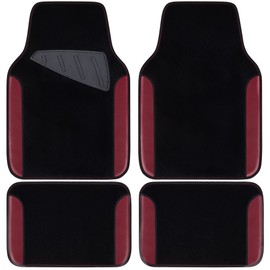 CAR PASS Waterproof Universal Fit Car Floor Mats, Car Mats Fit for SUV,Vans,sedans, Trucks,Set of 4pcs Car Carpet with Driver Heel Pad（Black and Burgundy）