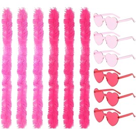 RQcMid Boa di piume colorate, set da 12 pezzi, rosa e rosa, lunghezza 1,5 m, piume leggere per costumi e feste, boa di piume rosa, boa di piume bianche
