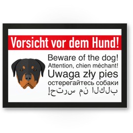 Komma Security Rottweiler Sign Beware of the Dog - Dog Sign Sign Multilingual - Door Sign Front Door Warning Sign Burglary Protection - Warning Dog