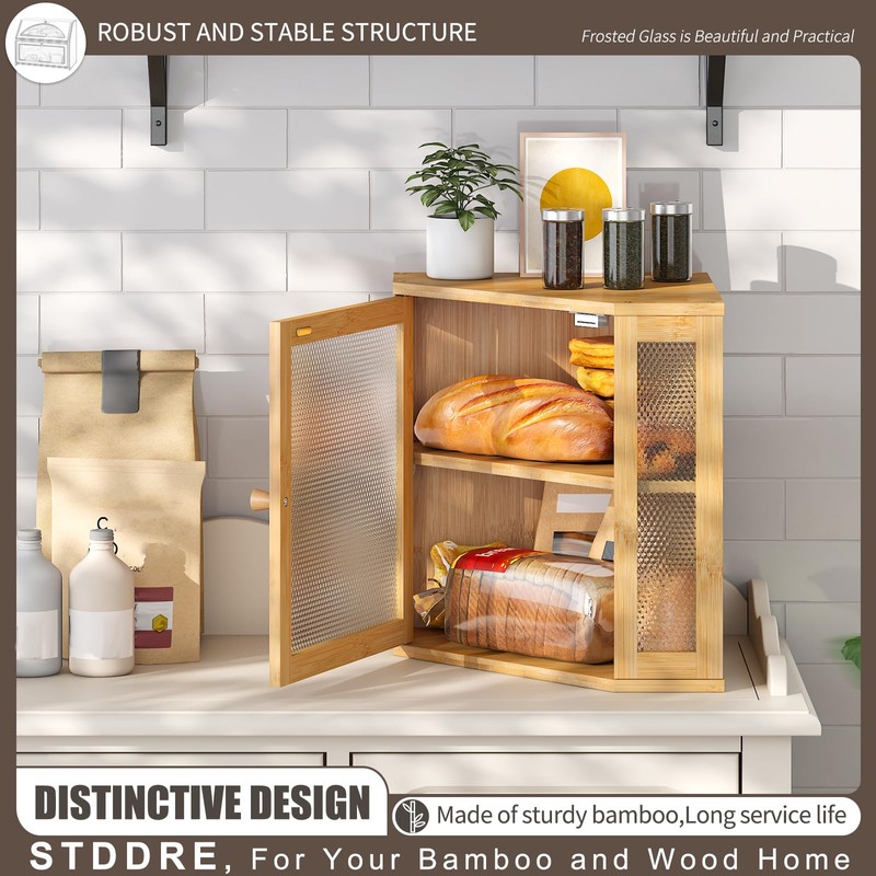 STDDRE Corner Bread Box Kitchen Countertop Extra Large Capacity Farmhouse