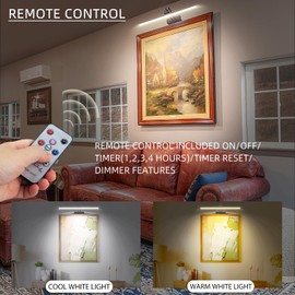 RAIFOOLLY Picture Light, 2 Colors Art Lights for Paintings,16" Battery Operated Wall Light,Remote Control Painting with Timer and Dimmable for Frame, Portrait, Dartboard (Black)