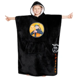 Naruto Hoodie Blanket Children Boys - Anime Plus Size Cuddly Blanket with Sleeves - Warm Fleece Hoodie Teenager - Portable Jumper Blanket, black