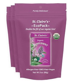 St. Claire’s Organic Peppermints – 3-Pack EcoPack, 3 oz Each | Certified Organic, Vegan, Gluten-Free, Allergen-Free, Non-GMO, Low Calorie, Plant-Based | Made in USA