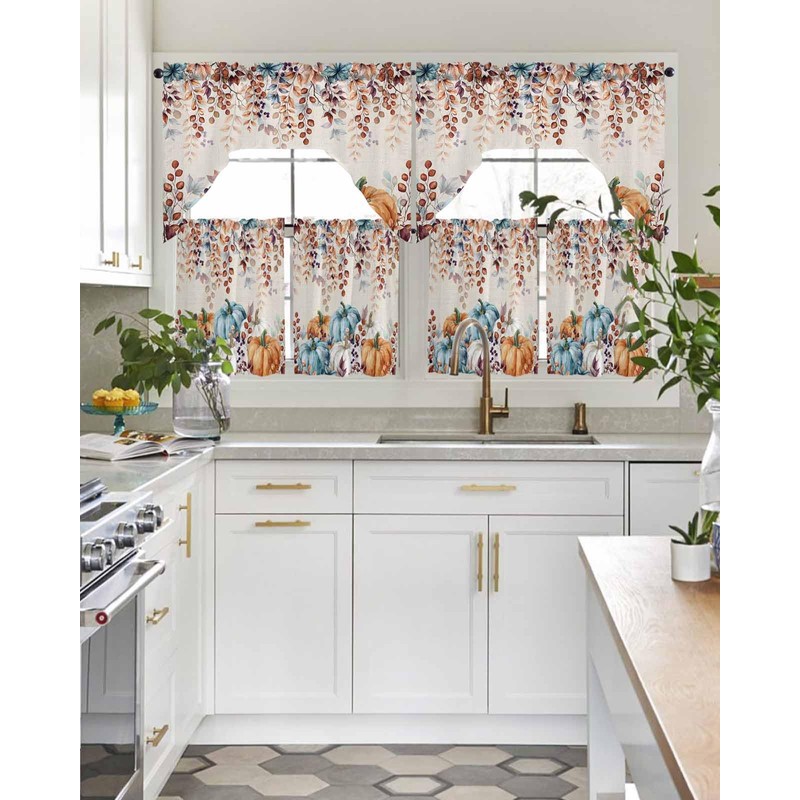 Fall Thanksgiving Kitchen Curtains Sets 24 Inch Length with Valance,