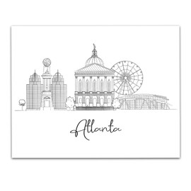 Atlanta, Georgia City Skyline Landscape Wall Art- Unframed 11 x 14 Black & White Hand Illustrated Capital City Home Town Vacation Travel Print - Great Gift for Family & Friends