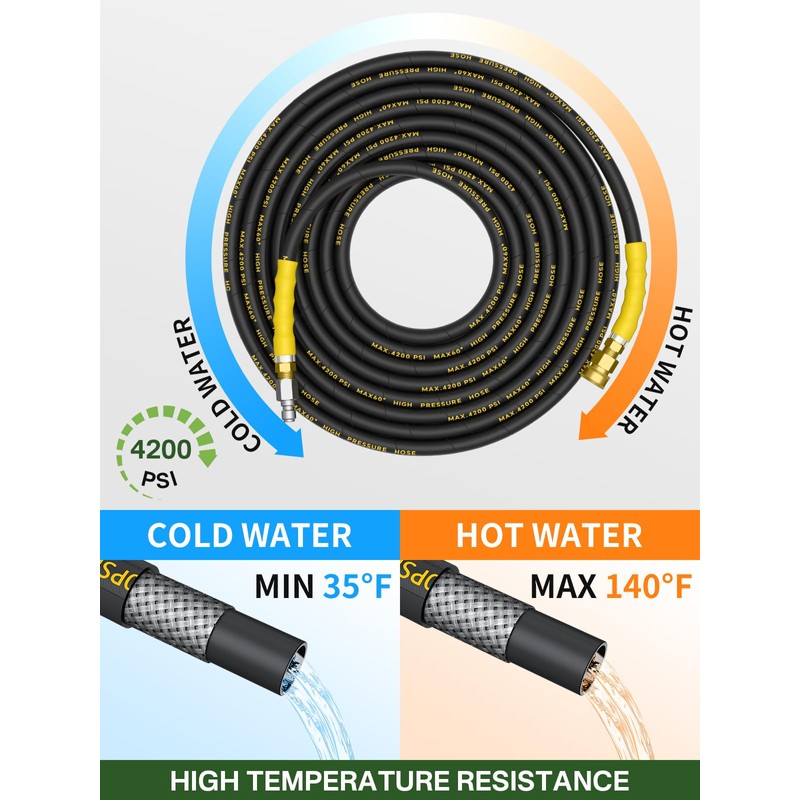 4200PSI Pressure Washer Hose 50FT with 3/8" Swivel Quick Connect