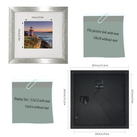 10x10 Picture Frame Gallery Photo Frame with 6x6 mat,Freestanding and Wall Mountable,Black
