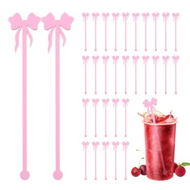 Adboros 60 PCS Bow Drink Stirrers, Acrylic Drink Stirs, Cocktail Stick for Bow Themed Party Decoration, Bachelorette Party, Coquette Birthday Party, Wedding Decorations, Party Favors