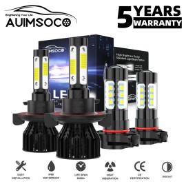 AUIMSOCO For GMC Yukon 2007-2014 - 6000K White LED Headlight Hi/Lo Beam + Fog Light Bulbs