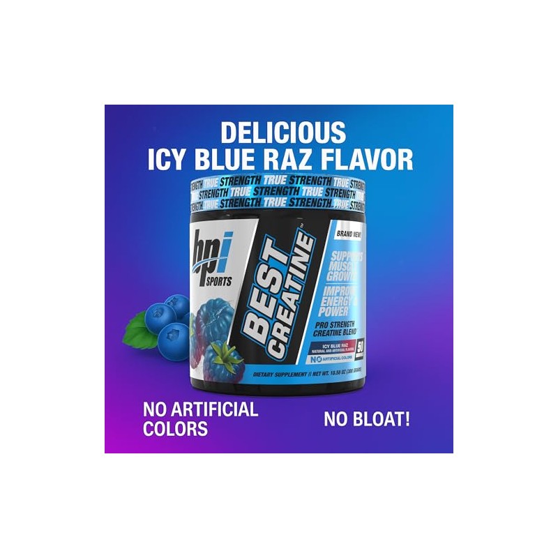 BPI Sports Best Creatine Powder, Icy Blue Raz, 10.58 Ounce
