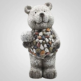 Lipco Magnesium Large Pebble-Stone Garden Bear Figurine, 11.5-inch Height, Outdoor Decoration