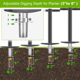 Dolibest 3-in-1 Sod Plugger & Bulb Planter Tool - Depth Adjust (3-6'') Stainless Steel Sharp Serrations with Ergonomic Grip | Lawn Plug Cutter for Turf Repair, Soil Sampling & Garden Planting-35.7"