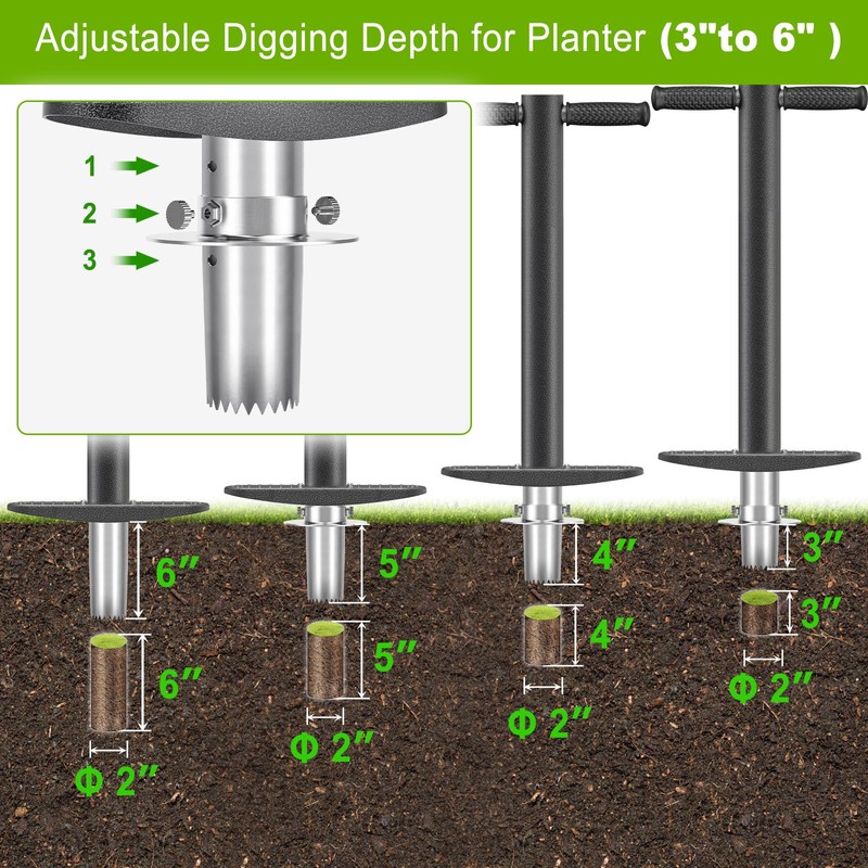 Dolibest 3-in-1 Sod Plugger & Bulb Planter Tool - Depth