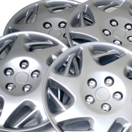 Tuningpros WC3-15-2007j-S - Pack of 4 Hubcaps - 15-Inches | Silver | Style 007B Style Snap-On (Pop-On) Type Metallic Silver Wheel Covers Hub-caps