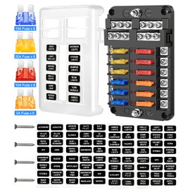 Telsitine 12 Way Fuse Box, 12V Blade Fuse Block, 12 Circuit with Negative Bus Waterproof Fuse Box Holder with LED Indicator for 12V/24V Automotive Golf Cart Truck Car Boat Marine RV Van Vehicle