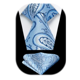 HISDERN Men's Paisley Tie Formal Casual Floral Ties Pocket Square Wedding Party Funeral Tie Sets for Men, blue