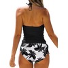 Womens Coconut Tree Drawstring Halter Tankini Set Two-Piece Tankini Set