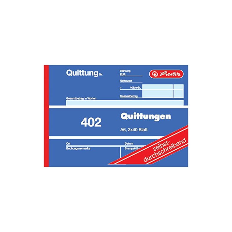 Herlitz Receipt Pad 402, Self-Copying, A6 Landscape, 2 x 40